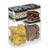 Jogo Com 4 Potes Herméticos Quadrado Com Tampa Preto P - 425ml / M - 1,1 Litro / G - 1,7 Litros / GG - 2,3 Litros - Ela Decora